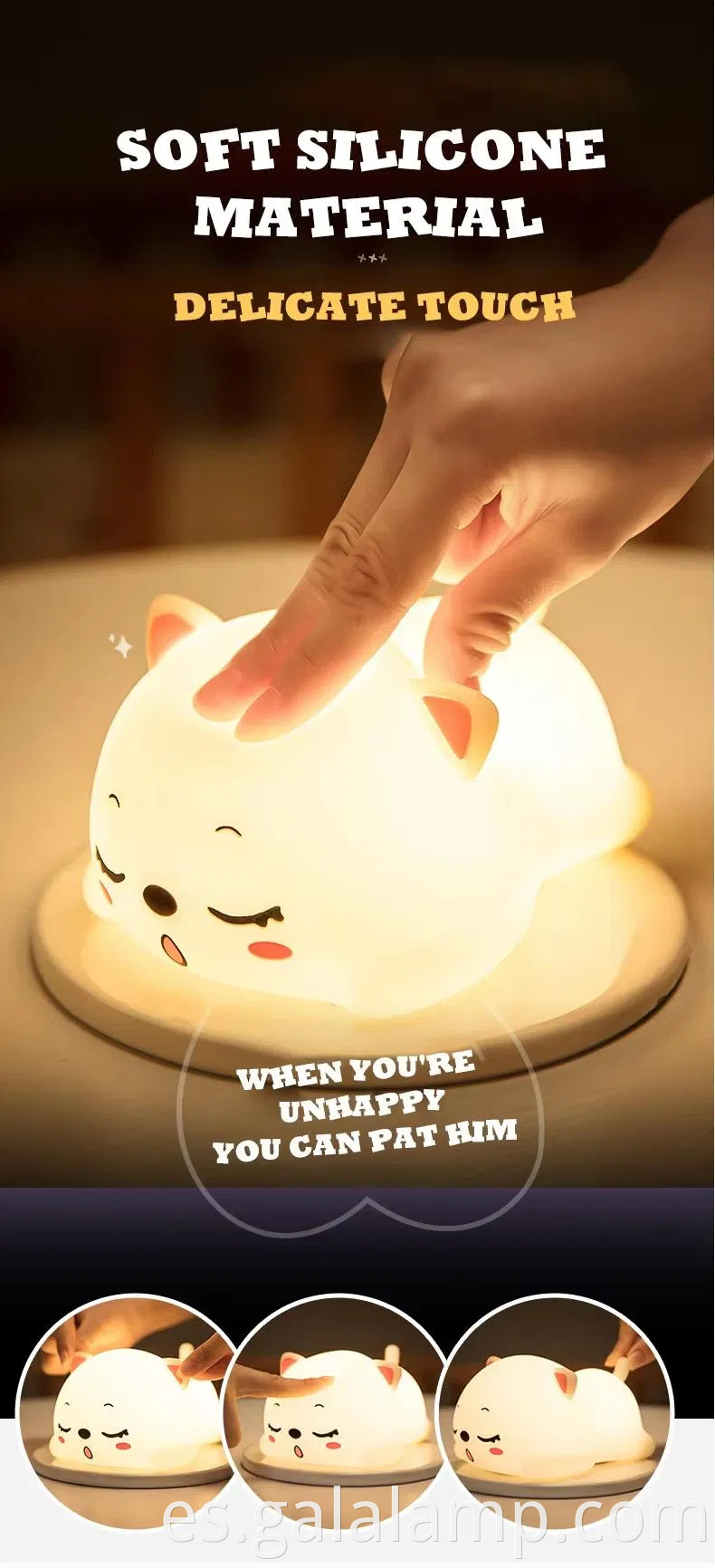 Adorable Sleep Cat Cartoon Silicone LED Night Lights para niños 'Rooms Night